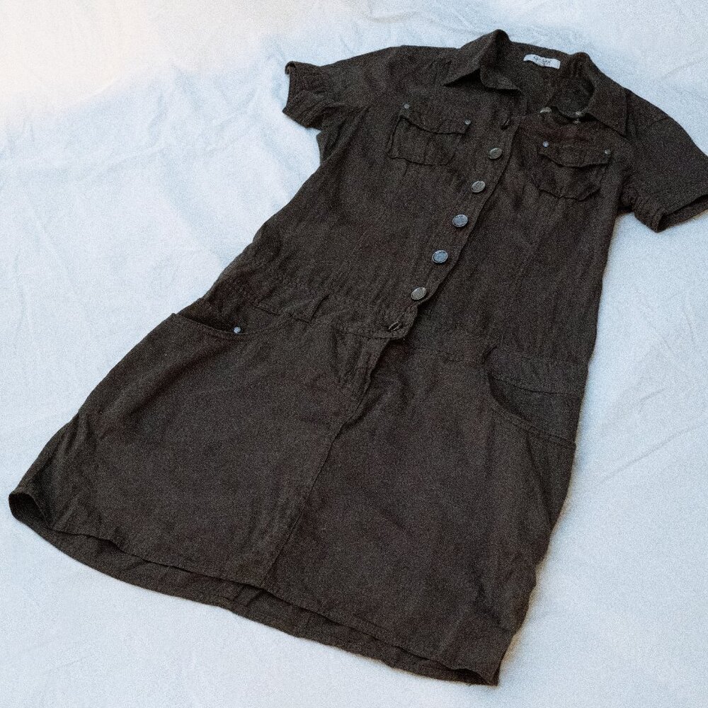 Italian, army green, button-up dress